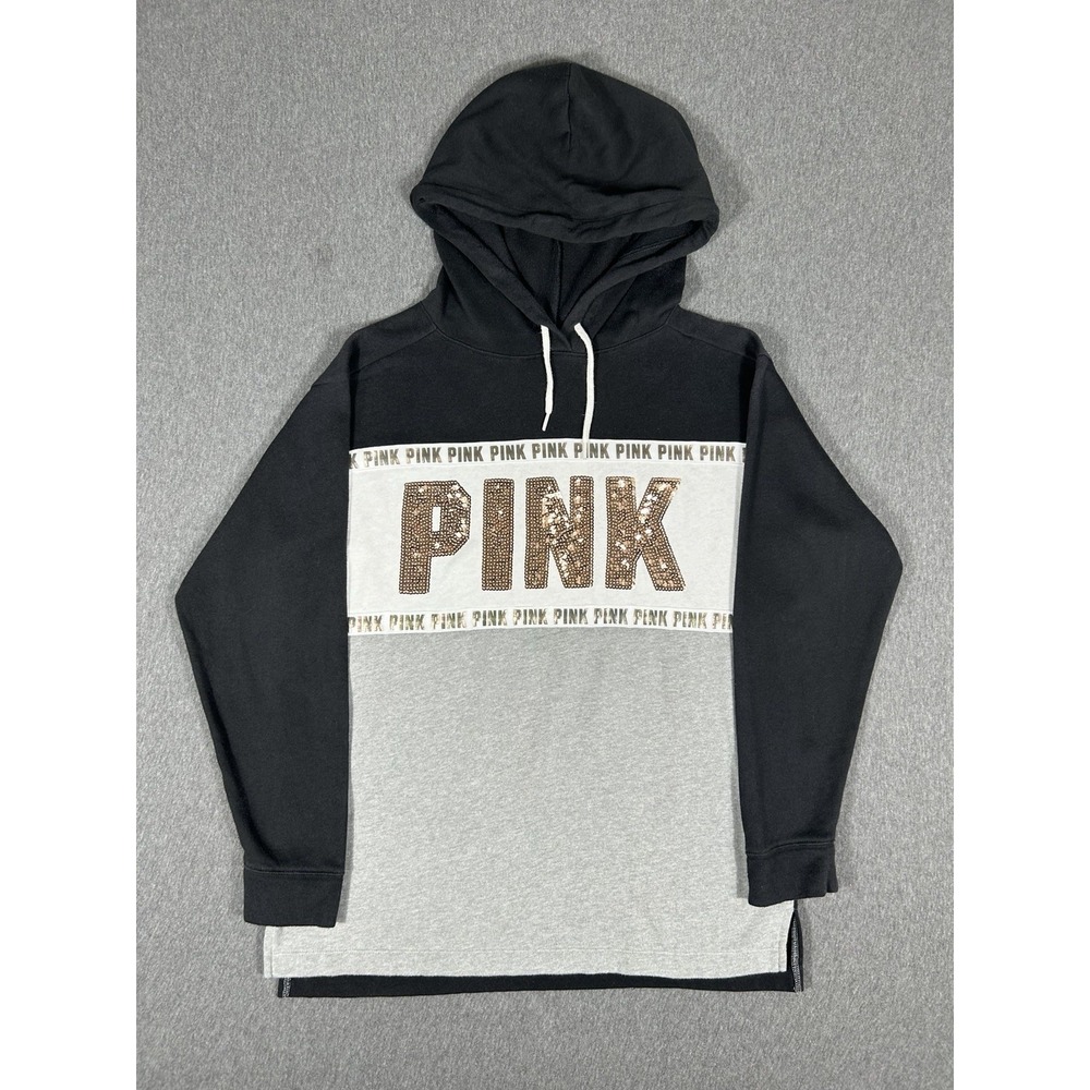 Victoria's Secret PINK Colorblock Sequin‎ Bling Tunic Hoodie Small